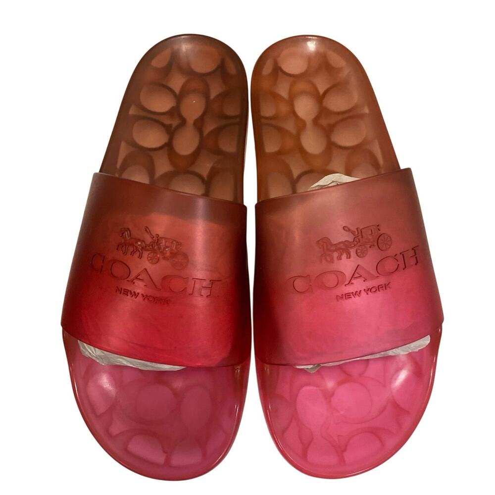 NIB 8 COACH Ulyssa Black Cherry Water-Resistant Jelly Rubber Logo Slip-On Slides
